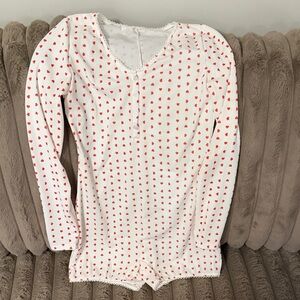 White Long Sleeve Heart-Print Romper